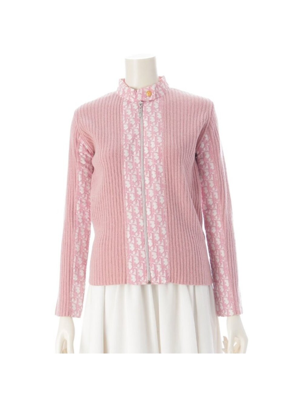 Dior Galliano Era Trotter Cashmere Wool Zip Knit Jacket Long Sleeve Top Pink XXL